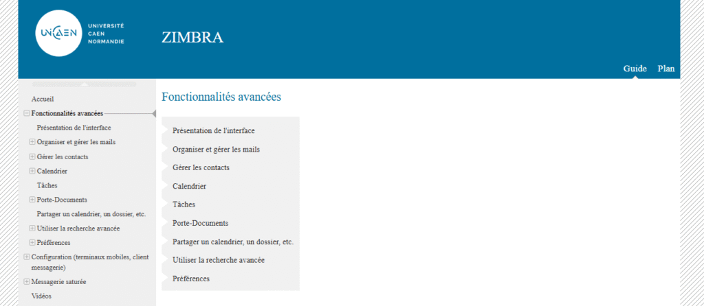 Fonctionnalités Webmail Unicaen 